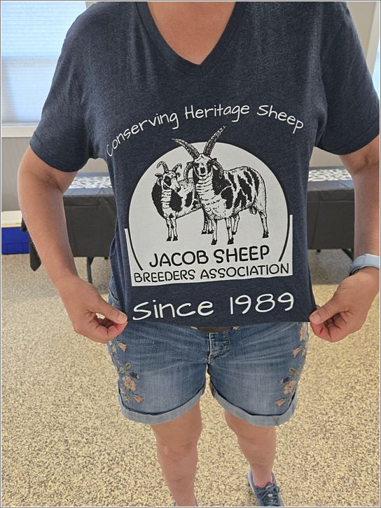 Two versions of Jacob Sheep Breeders Association t-shirts. Photo: Letty Klein.